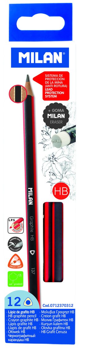 MILAN HB blýantar með strokl 12 stk
