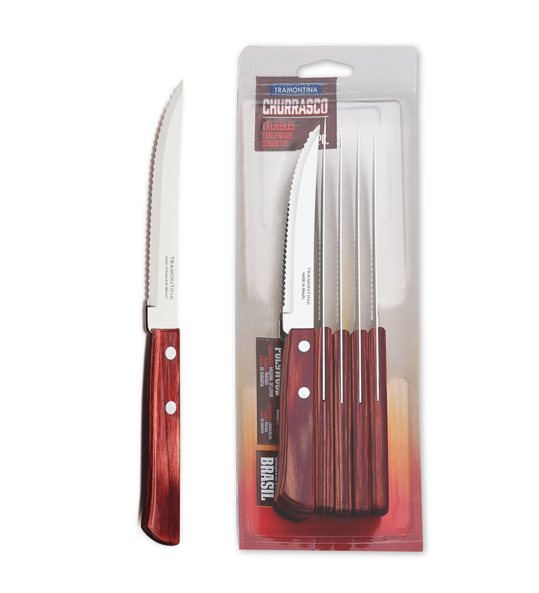 Tramontina steik/pizzahnífar með tréhandf. 6stk