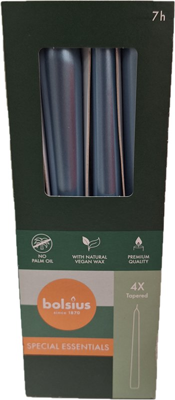 Bolsius kerti 24,5cm met. Shimmer blue 7klst 4stk