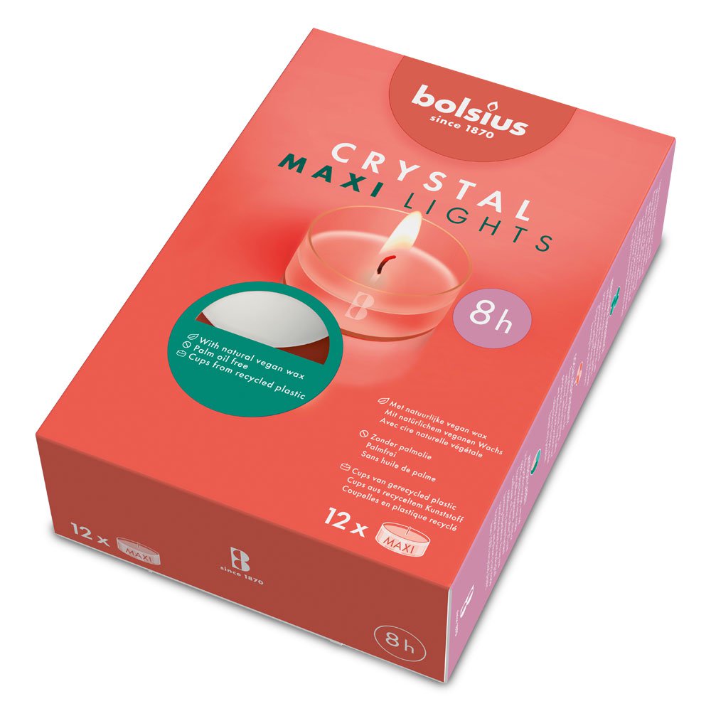 Bolsius teljós stór glær hulstur 8klst 12stk