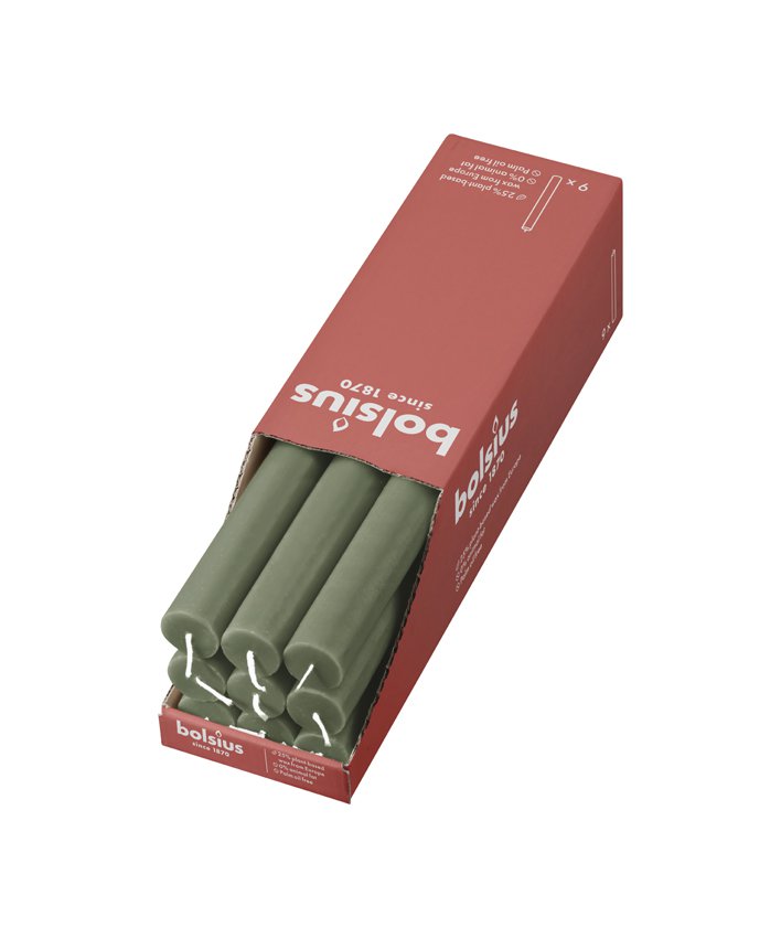 Bolsius kerti 27cm ólívugræn 13klst 9stk rustic