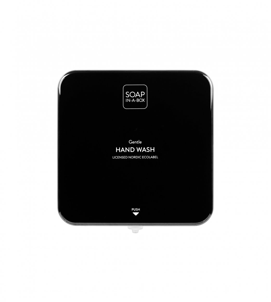 Soap in a Box framhlið svört Handsápuskammtari