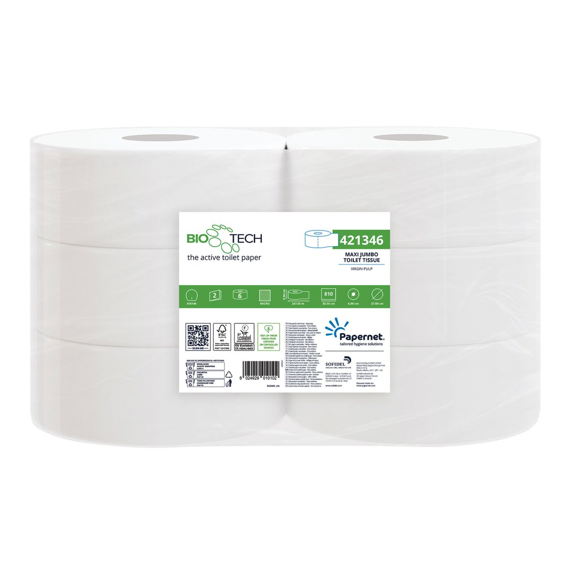 Papernet WC pappír Júmbó BioTech 2l, E 6rl 247m T1