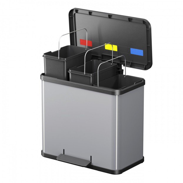 Hailo flokkunarfata með fótstigi 3x9l stál/matt