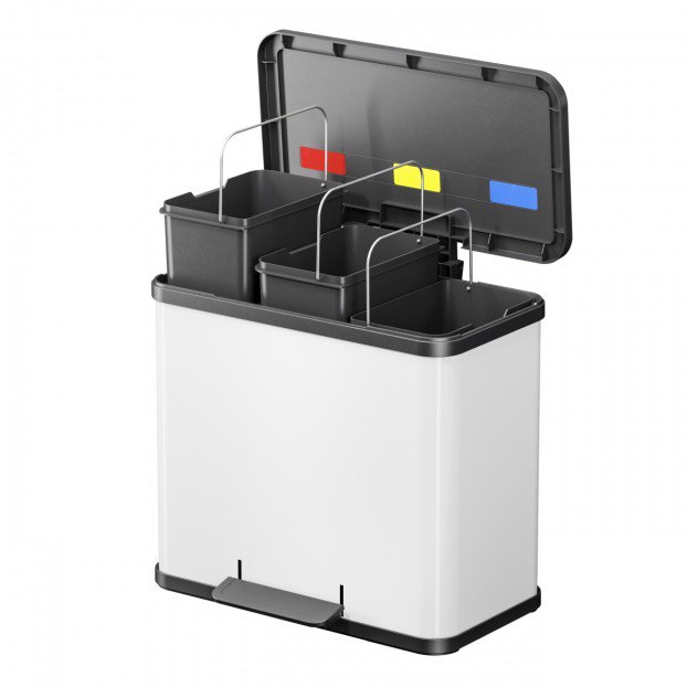 Hailo flokkunarfata með fótstigi 3x9l stál/hvít
