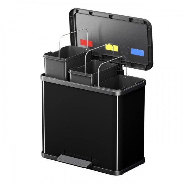 Hailo flokkunarfata með fótstigi 3x9l stál/svört