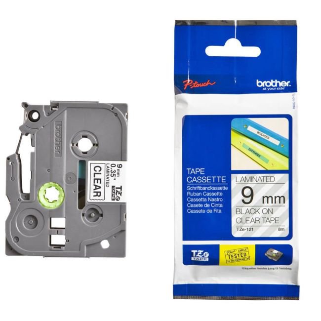 Brother TZ Límborði 9mmx8mtr, svart á glæru