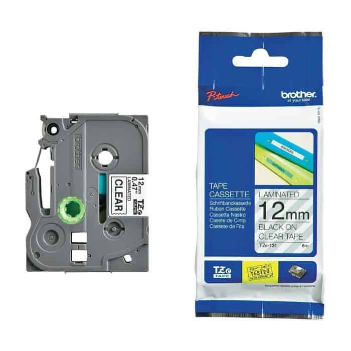 Brother TZ Límborði 12mmx8mtr, svart á glæru