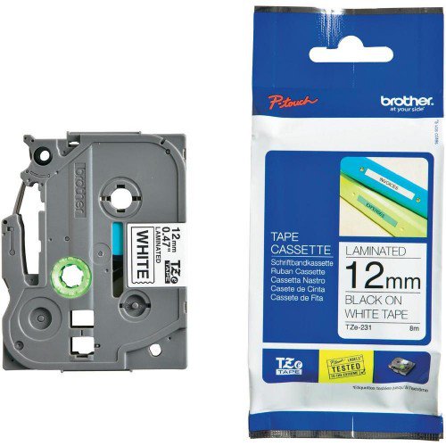 Brother TZ Límborði 12mmx8mtr, svart á hvítu