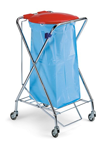 Filmop sorppokagrind á hjólum með rauðu loki